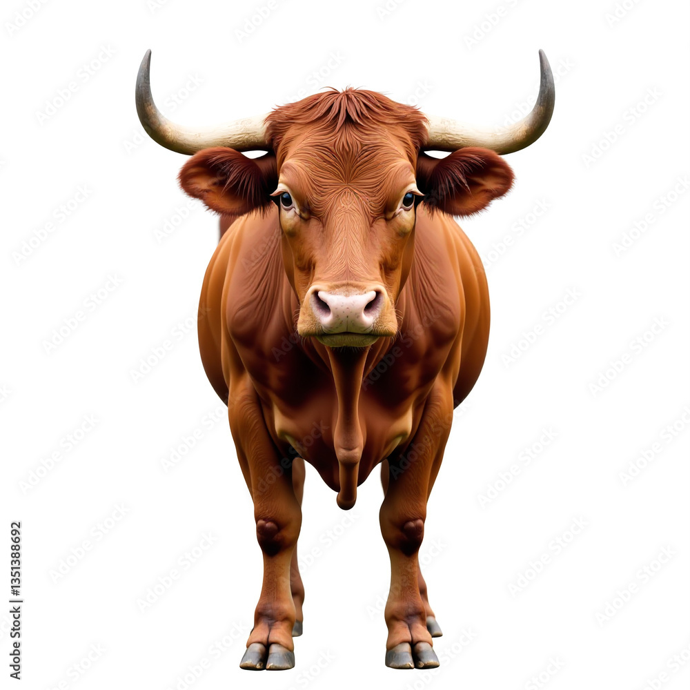 Brown bull, full body, muscular build, standing, isolated transparent Brown bull, full body, muscular build, standing, isolated transparent