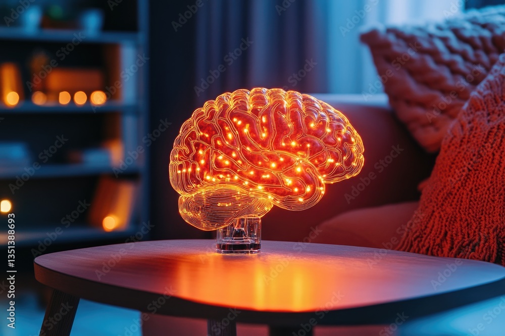 A modern lamp designed to resemble a human brain, perfect for home or office use
