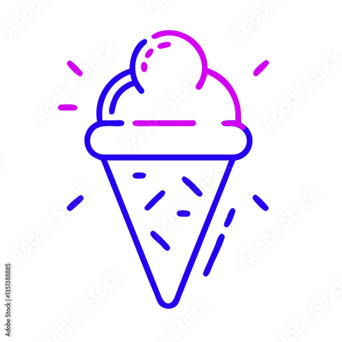 Ice cream cone icon in a minimalist style, purple and blue colors