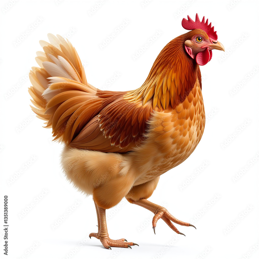 Fototapeta premium Brown chicken hen, side view, full body, detailed feathers isolated