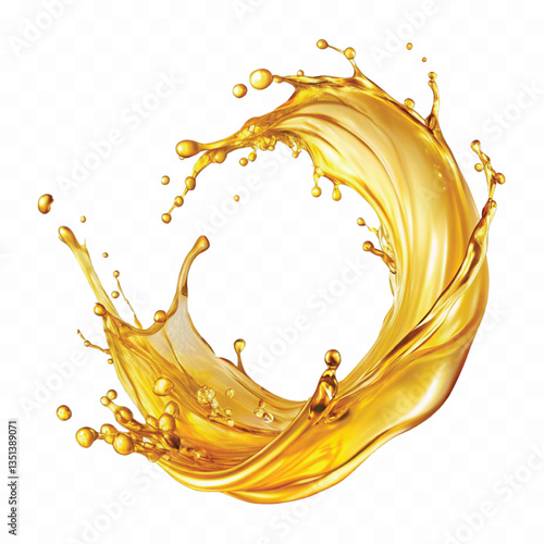 abstract 3d yellow liquid oil or honey splash, flying yellow oil on the air cut isolated on white background 