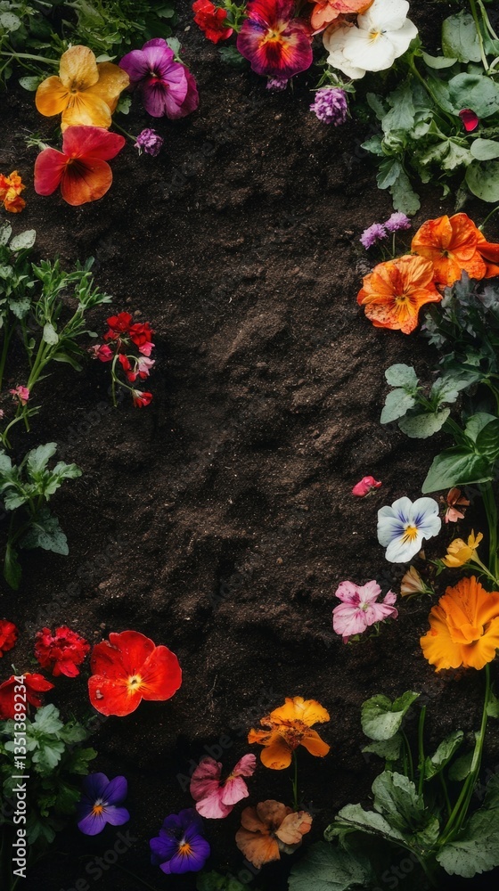 A colorful circle of flowers in a well-manicured garden