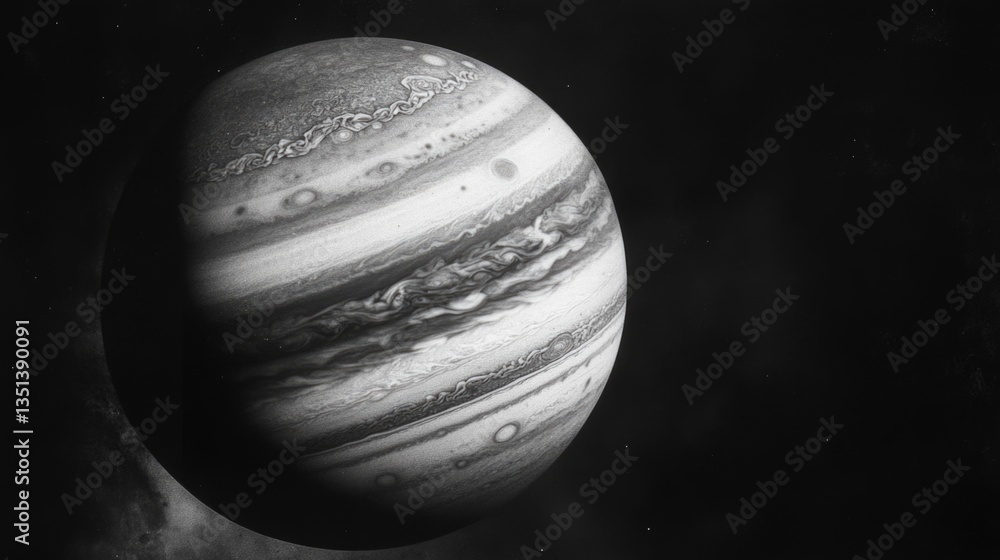 A grayscale image of a distant planet