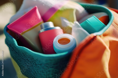 A close-up shot of a bag containing multiple items, ideal for use as a background or to depict clutter
