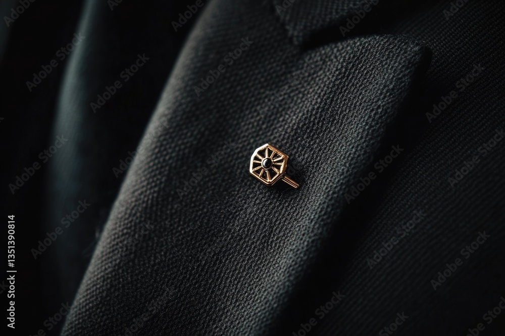 A close-up view of a lapel pin on a person's suit, great for corporate or formal events