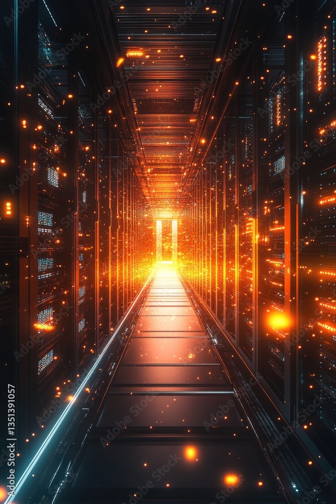 A long hallway with many lights