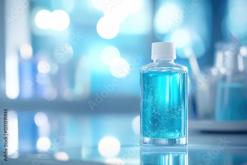 A close-up of a bottle of liquid on a table, perfect for use in product photography or as an icon