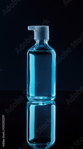 Obraz na płótnie A blue plastic bottle with a white cap sitting on a black surface w salonie