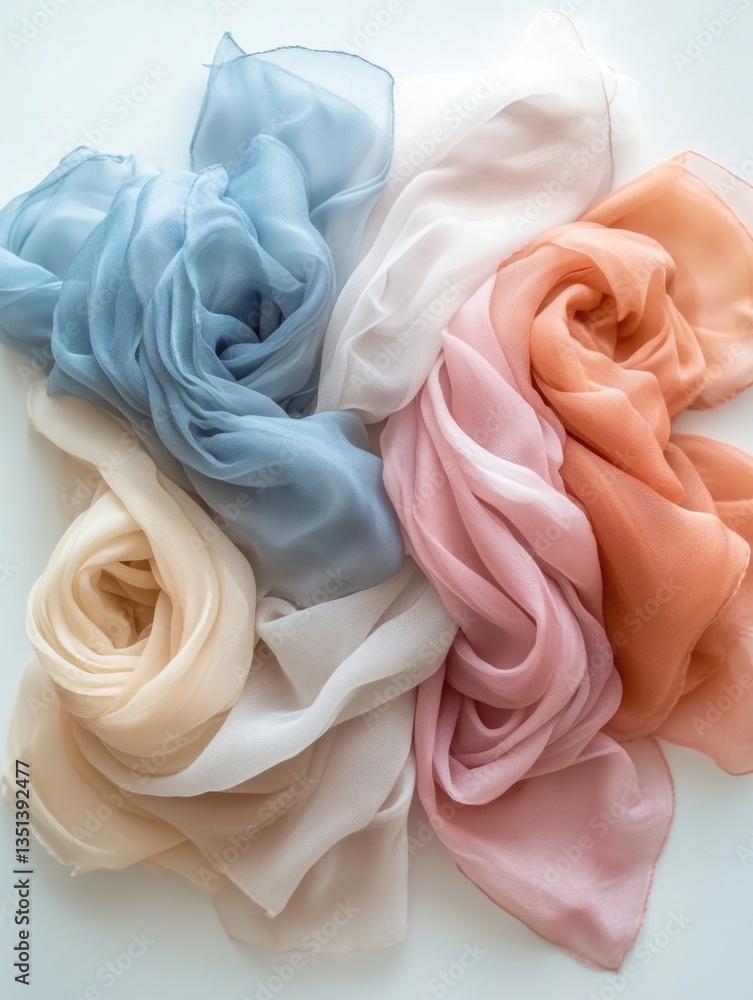 A collection of vibrant scarves arranged in a tight shot