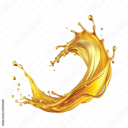 abstract 3d yellow liquid oil or honey splash, flying yellow oil on the air cut isolated on white background 