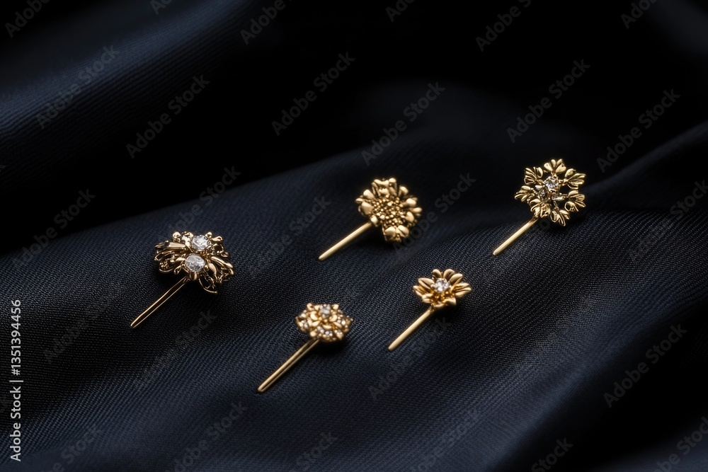 Close-up shot of multiple pins on fabric, useful for sewing or crafting projects