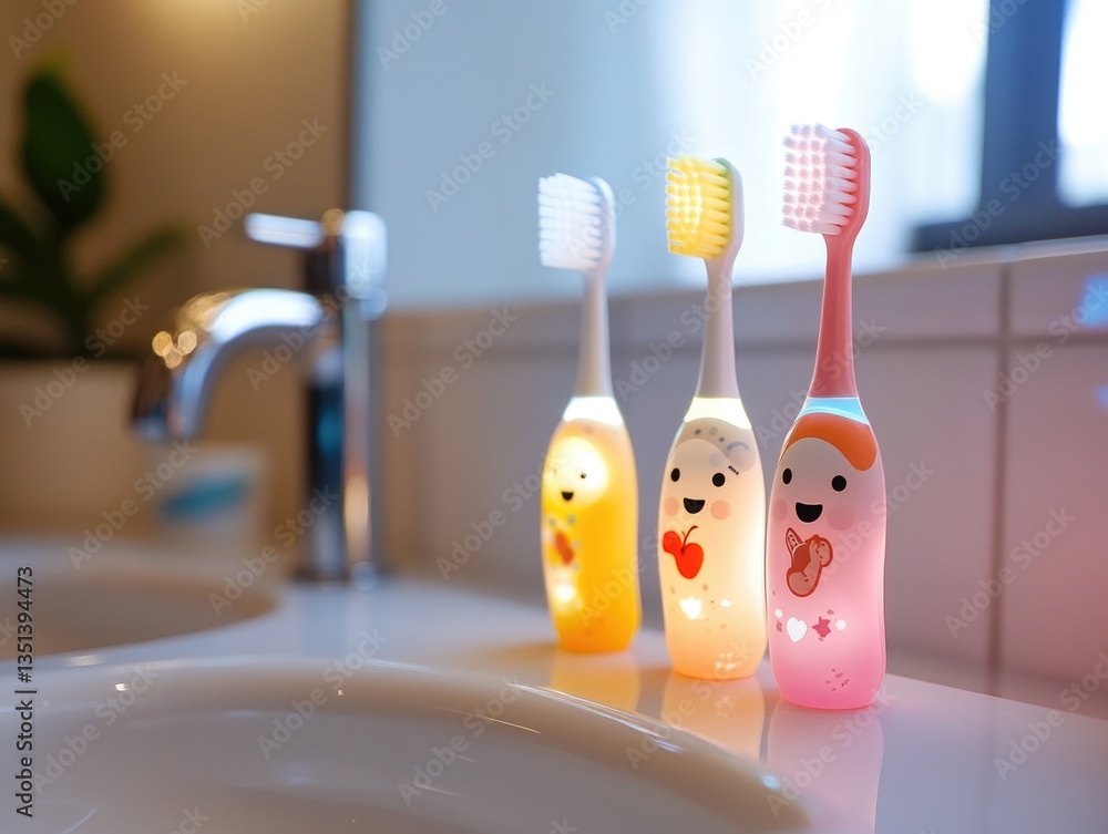 A pair of toothbrushes resting on the edge of a sink