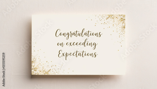 achievement congratulations card with handwritten message Congratulations on exceeding expectations featuring a soft, creamy background  photo