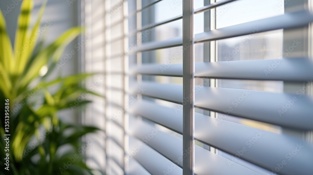A close-up view of a window with a plant placed in front, ideal for use as a decorative element or to showcase botanical details