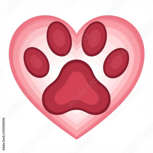 Love pet paw print, romantic heart shape, cute dog symbol, vector illustration