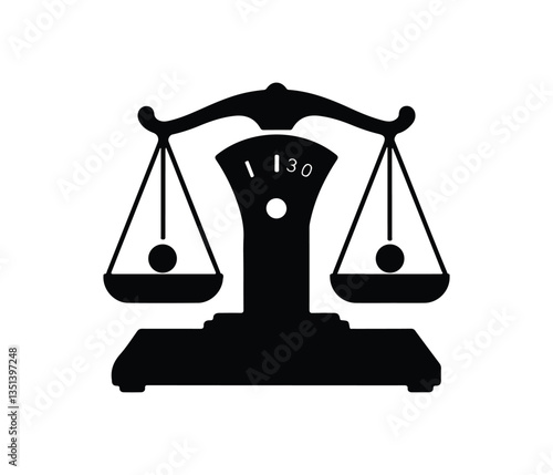 Vintage Balance Scale Icon, Black and White  silhouette of a vintage balance scale. scale icon. scale logo vector illustration.