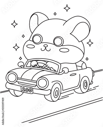 Coloring book cute hamster ride cute car speed