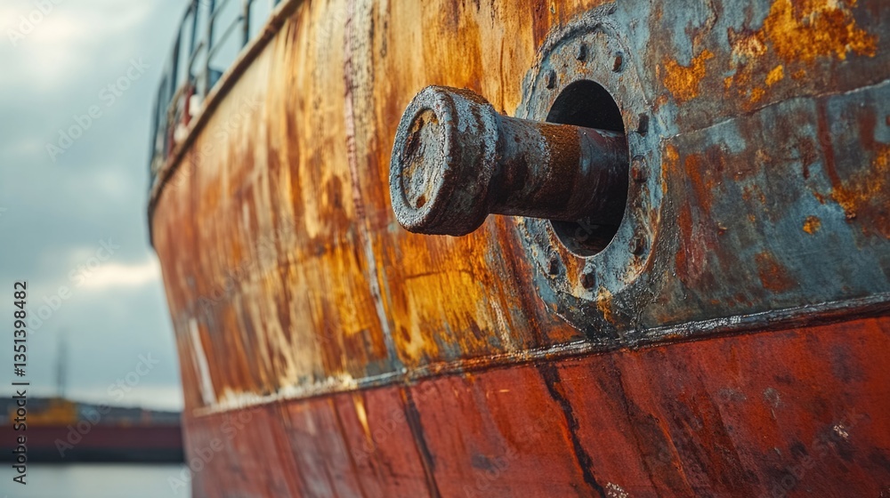 Old boat with corroded door handle in rough condition, perfect for historical or distressed theme scenarios