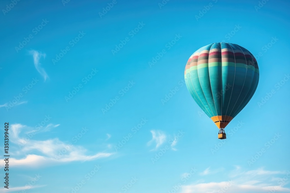Fototapeta premium vibrant hot air balloon ascends gracefully against vast and clear blue sky surrounded by wispy clouds capturing essence