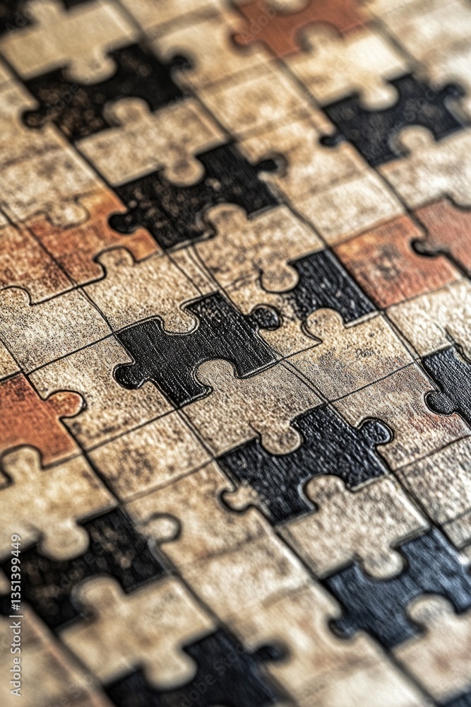 A detailed view of a single puzzle piece on a table, great for representing individual elements or parts