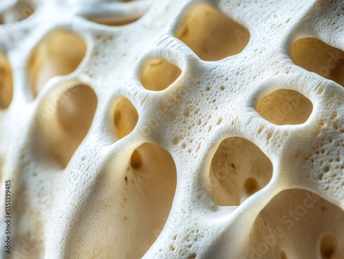 Obraz na płótnie A detailed view of a bone with holes showing its internal structure w salonie
