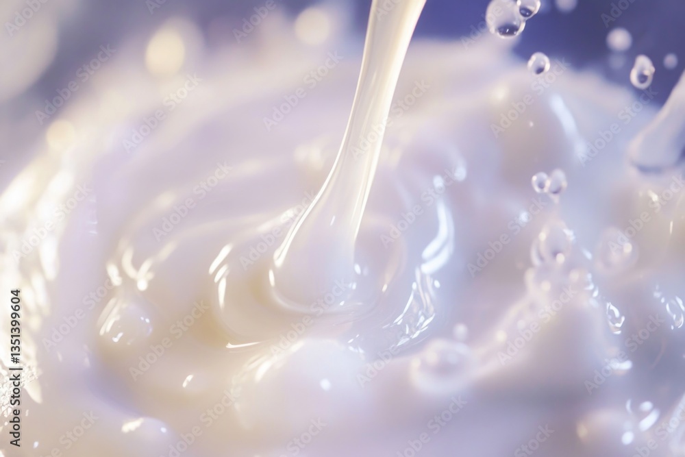 Close-up shot of liquid pouring into a bowl, ideal for use in recipes, cooking, or science experiments