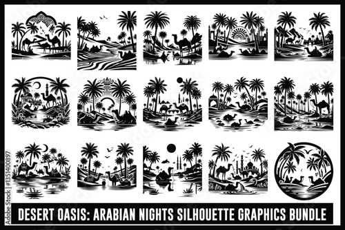 Desert Camel Caravan SVG Vector Bundle