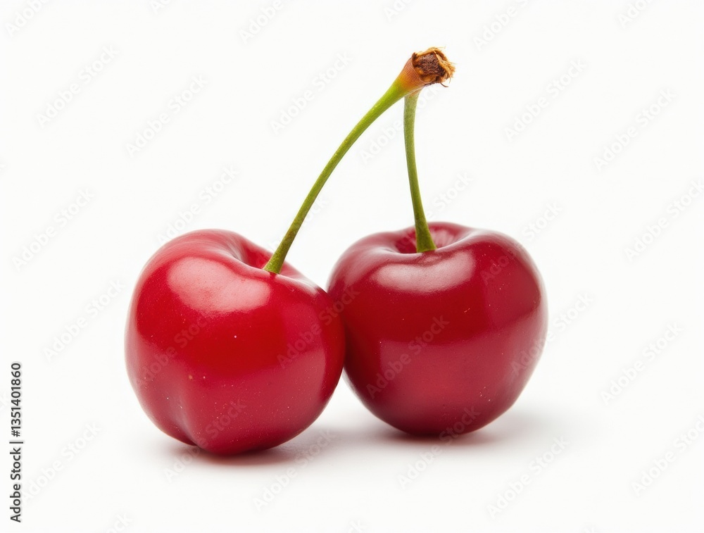 Two cherries in close-up as an illustration isolated on a white background Two cherries in close-up as an illustration isolated on a white background