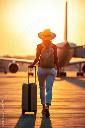 Journey's Beginning A Solitary Traveler Embarking on an Adventure at the Golden Hour of Possibility