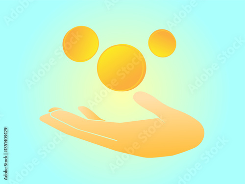 hand catching gold coins in colour