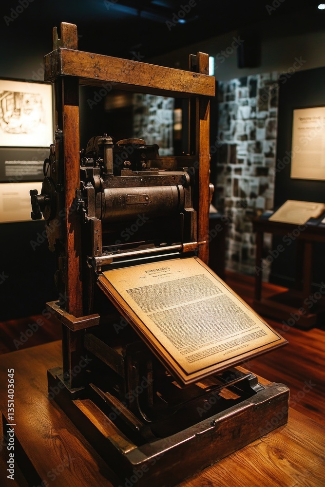 Old printing press on exhibit at a museum