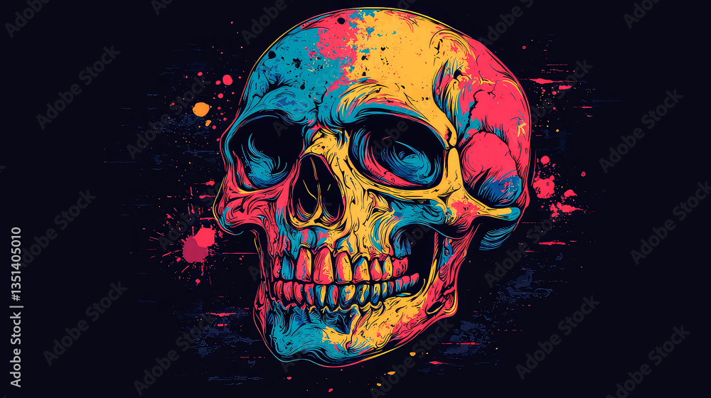 Psychedelic Skull: Vibrant Colors, Dark Background, Digital Art Psychedelic Skull: Vibrant Colors, Dark Background, Digital Art