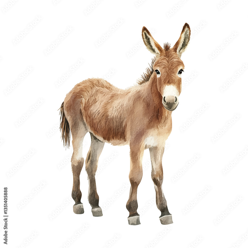 A cute cartoon donkey, watercolor clip art isolated on a white background A cute cartoon donkey, watercolor clip art isolated on a white background