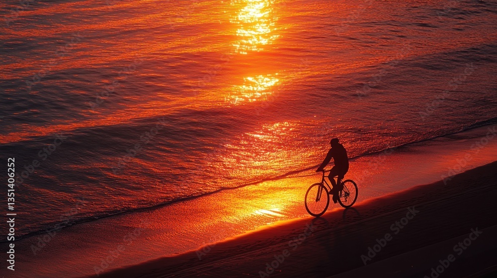 Fototapeta premium Sunrise beach cycling silhouette