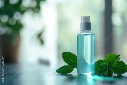 A single bottle of water placed on a table, suitable for still life or beverage-related concepts
