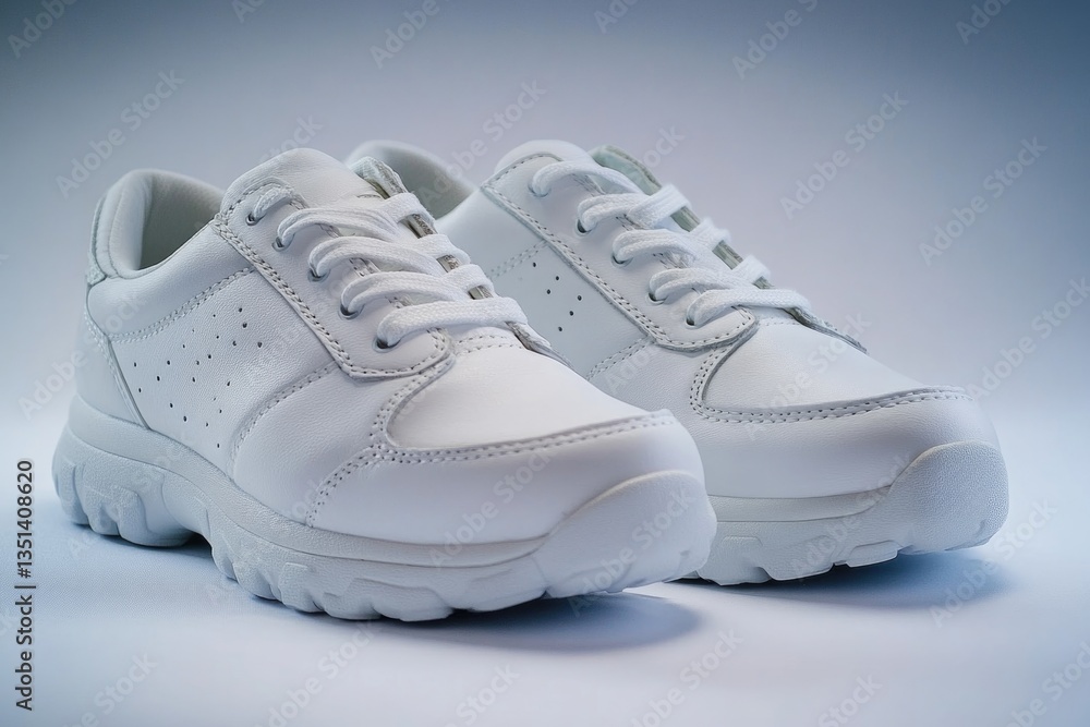 A close-up shot of a pair of clean white shoes, perfect for use in beauty or fashion photography A close-up shot of a pair of clean white shoes, perfect for use in beauty or fashion photography