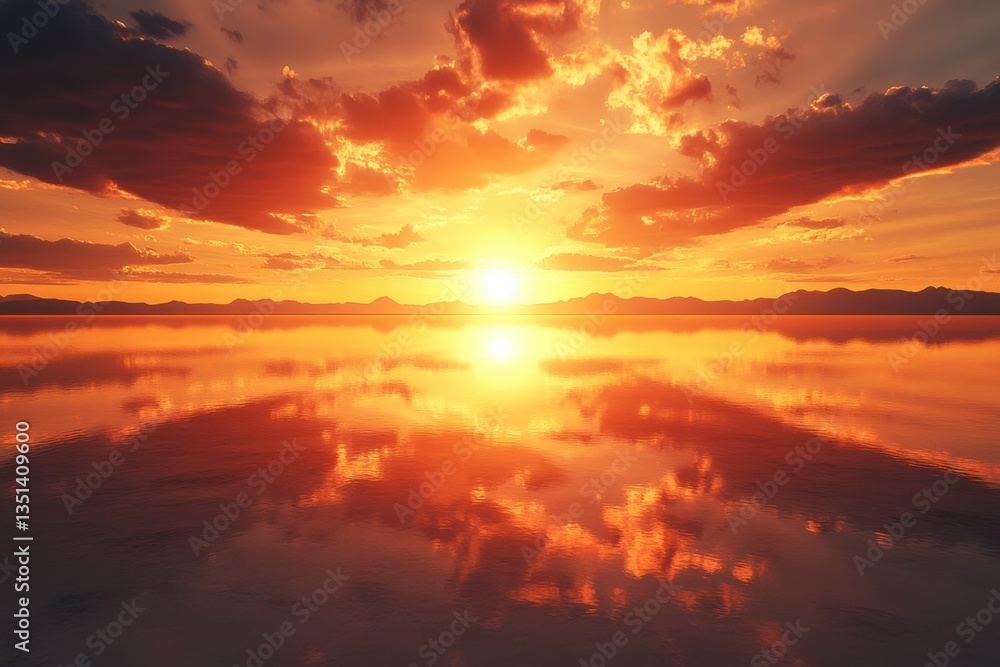 Sunset over Water: A breathtaking panorama of a fiery sunset reflected in a tranquil expanse of water, painted with the vibrant hues of orange and gold. Sunset over Water: A breathtaking panorama of a fiery sunset reflected in a tranquil expanse of water, painted with the vibrant hues of orange and gold.