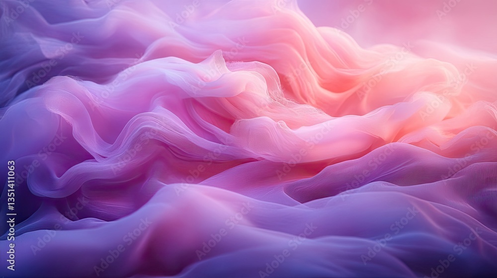 Fototapeta premium Pink purple fabric waves, soft light, abstract background, design texture