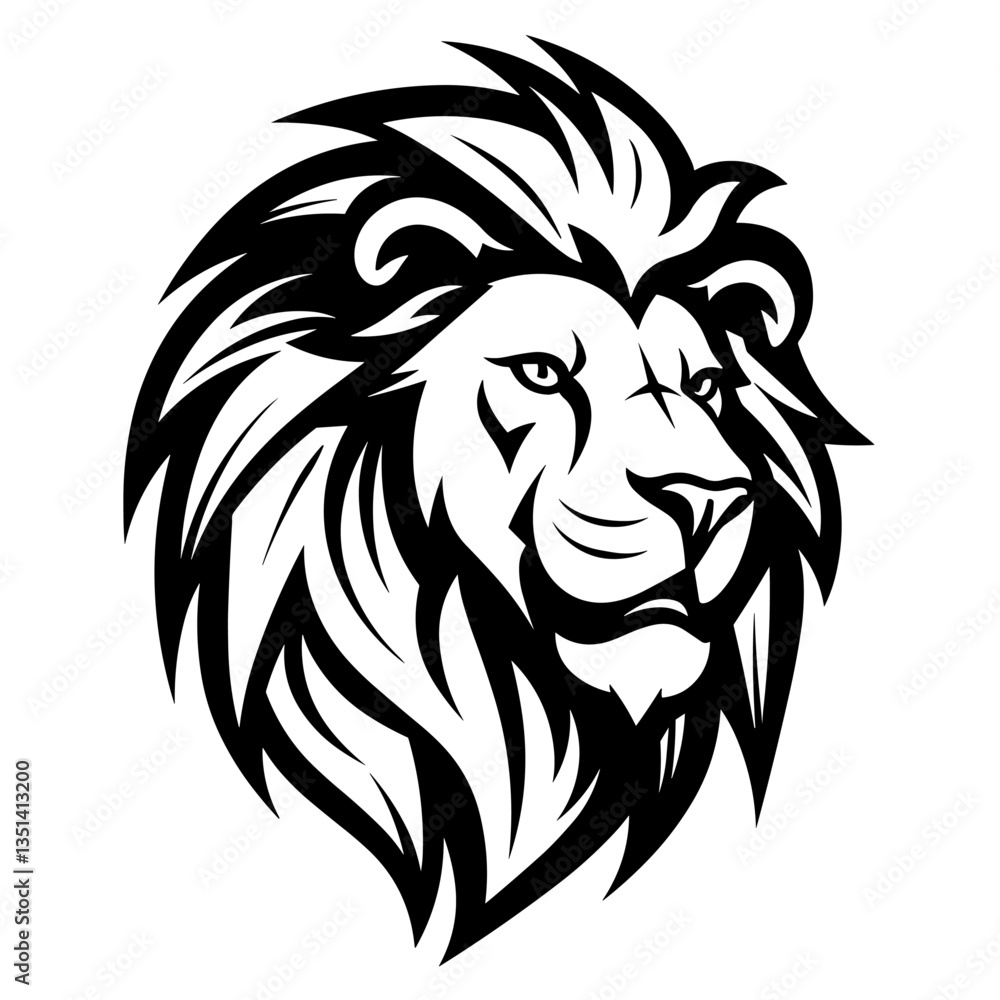 Detailed black and white illustration of a lion head, perfect for graphic design and wildlife projects. Detailed black and white illustration of a lion head, perfect for graphic design and wildlife projects.