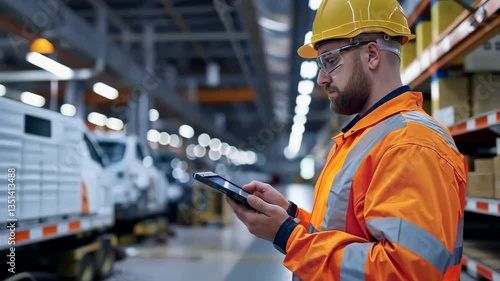 A highly skilled worker is effectively utilizing innovative technologies within an automotive warehouse environment, aiming to significantly enhance operations and optimize various workflow processes