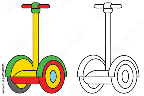 Colorful Segway and its Outline for Coloring Pages Fun Activity for Kids