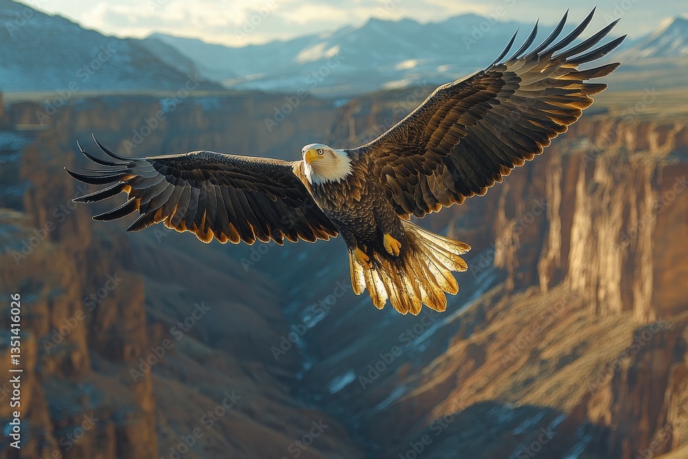 Fototapeta premium Majestic eagle soaring over a vast canyon