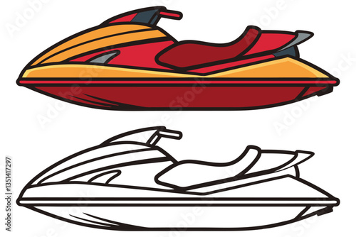 Red and White Jet Ski Illustration Personal Watercraft Design for Summer Activities Water Sports Recreation Vehicle