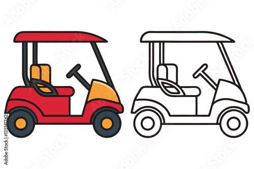 Red and White Golf Cart Illustrations Coloring Page for Kids