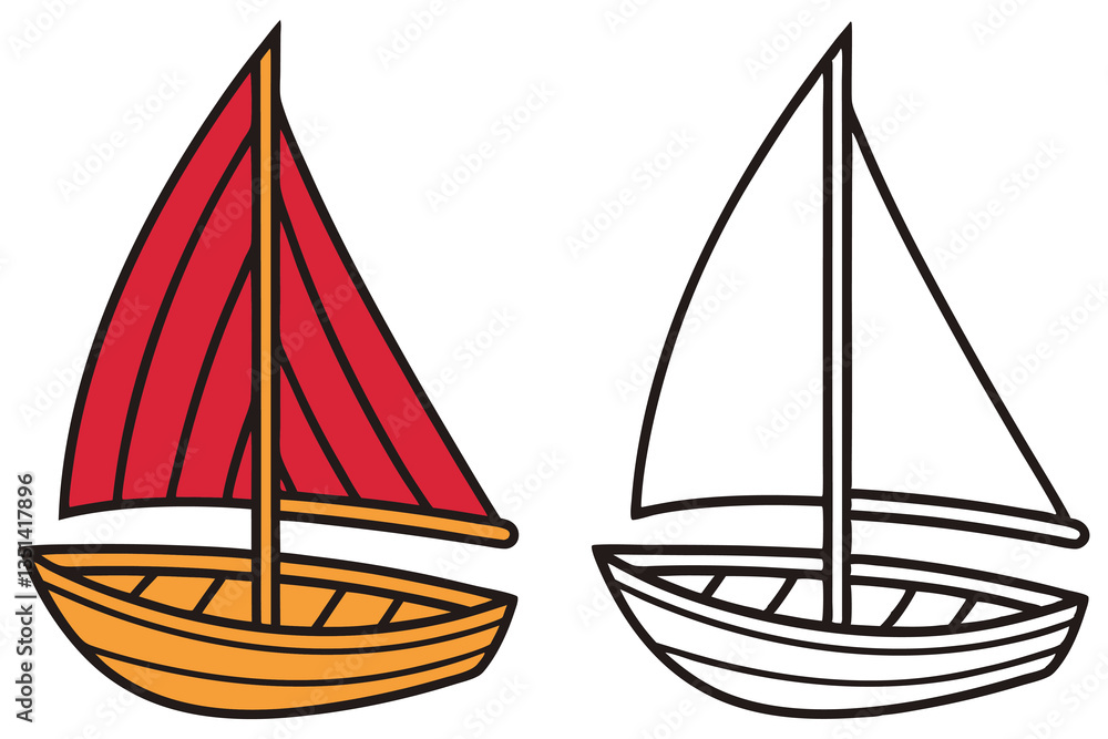 Obraz premium Simple Cartoon Sailboat Illustration Red and White Coloring Page