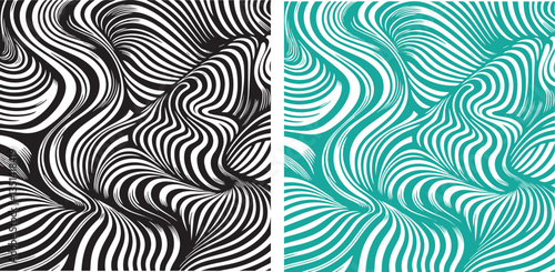Background with black and white wavy lines. Vector psychedelic zebra pattern. Warped striped monochrome texture. vector illustration