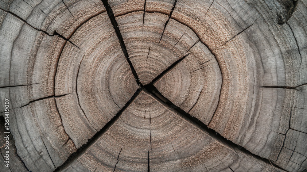 Fototapeta premium Gray and Brown Wood Cross Section Texture with Cracks