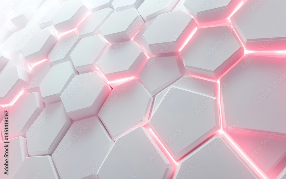Luminous Honeycomb A White Hexagonal Pattern with Pink Light, Abstract Background Art Luminous Honeycomb A White Hexagonal Pattern with Pink Light, Abstract Background Art