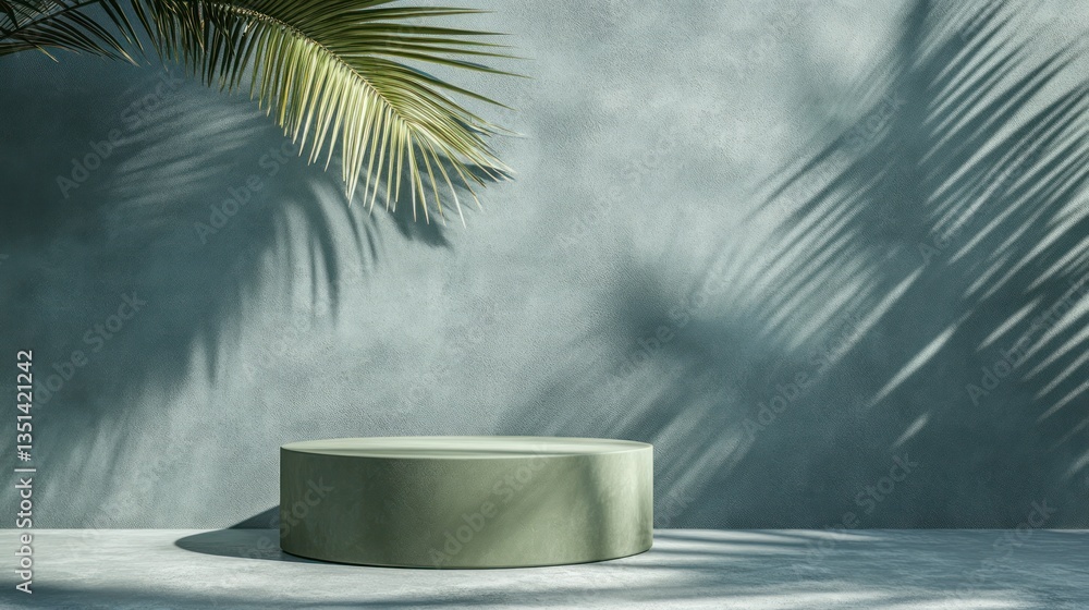 Empty Display Podium, Palm Shadow, Neutral Background, Suitable for Product Showcase Empty Display Podium, Palm Shadow, Neutral Background, Suitable for Product Showcase