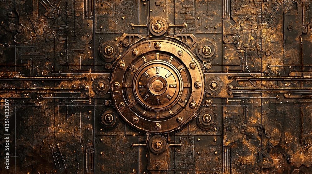 Fototapeta premium Intricate steampunk design showcases a large central circular mechanism